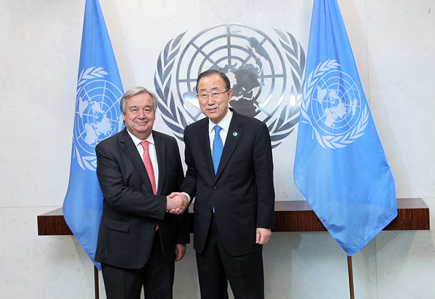 UN Secretary General Antonio Guterres and Ex-Secretary General Ba Ki-Moon